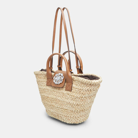 Bolso shopper para mujer en rafia, Beige Bolso shopper para mujer en rafia, Beige